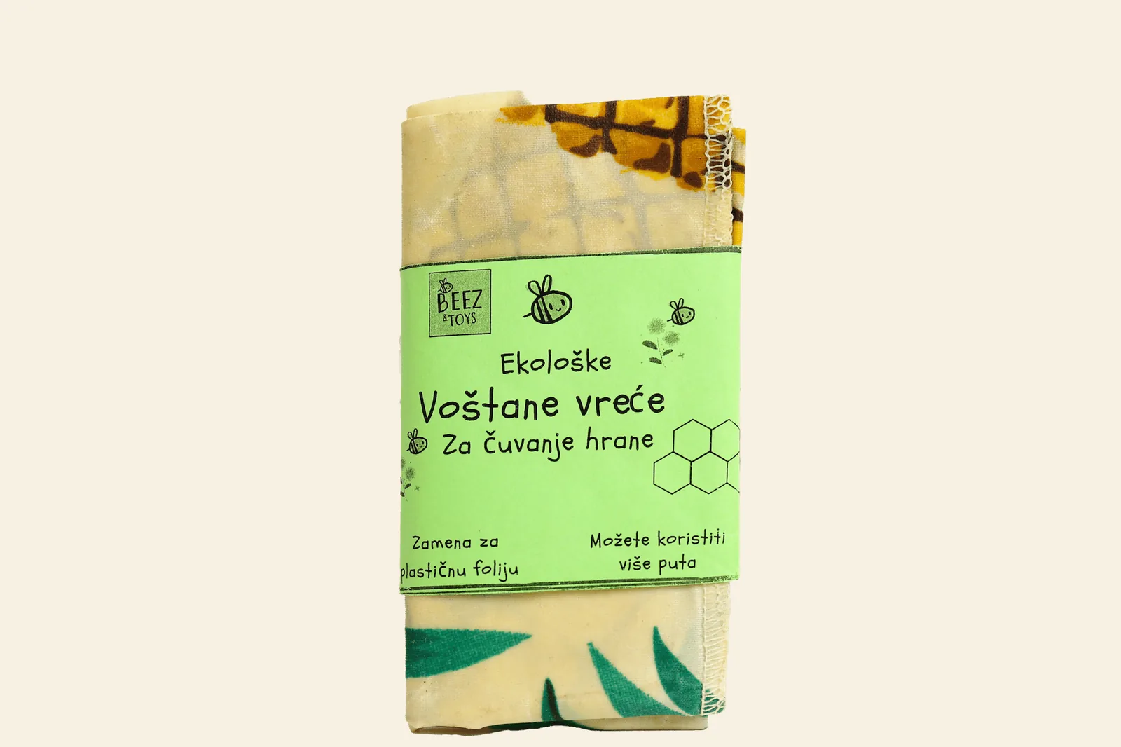 Veća voštana vreća za hleb i suvu hranu, presavijena, sa zelenom etiketom